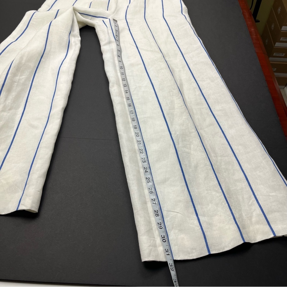Lauren Ralph Lauren Linen Lined White Blue Striped Womens 8 Wide Leg Pant FLAWED - Picture 5 of 15